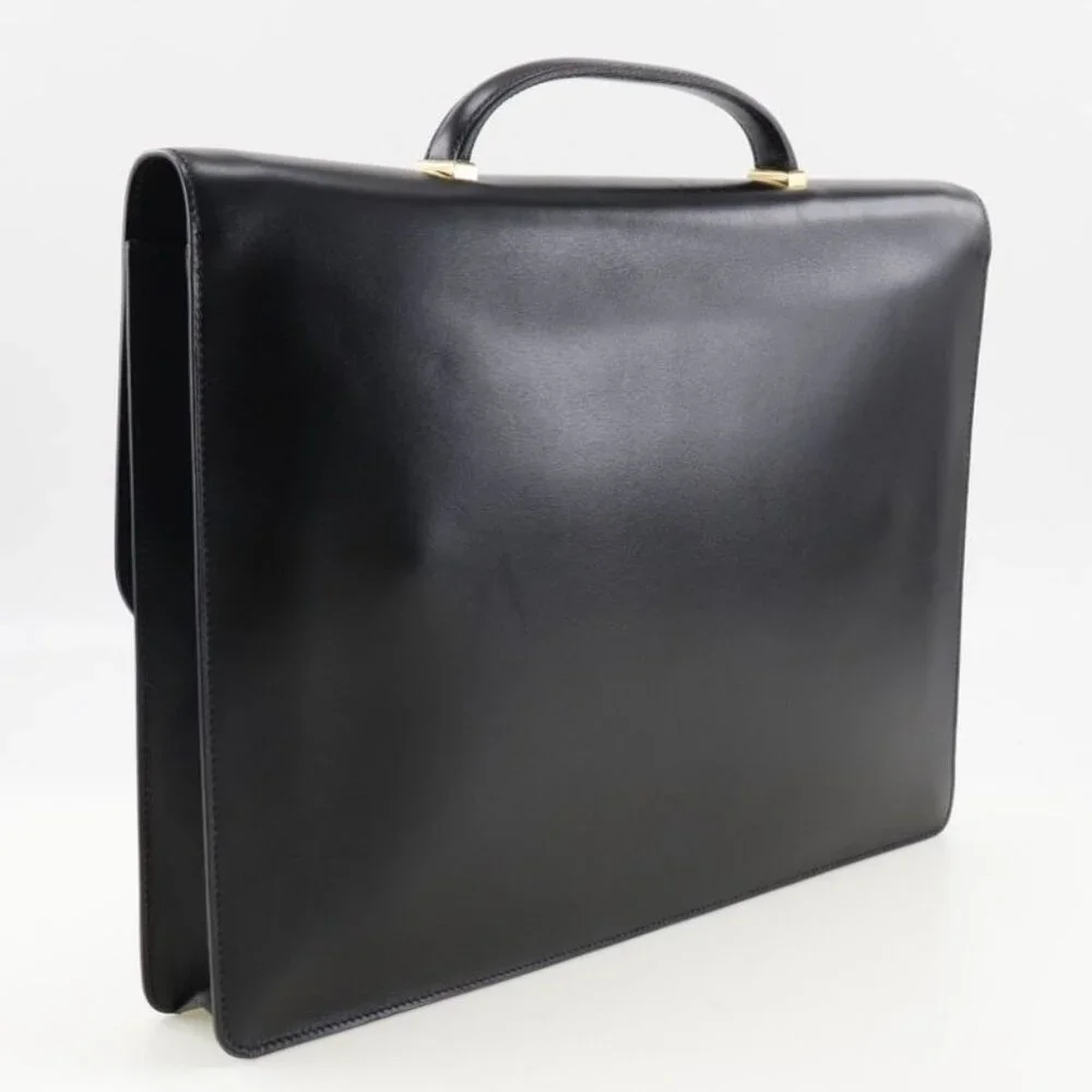 Hermes Danube 38 Briefcase 6 Z Calf Black Gold Hardware V Business Bag